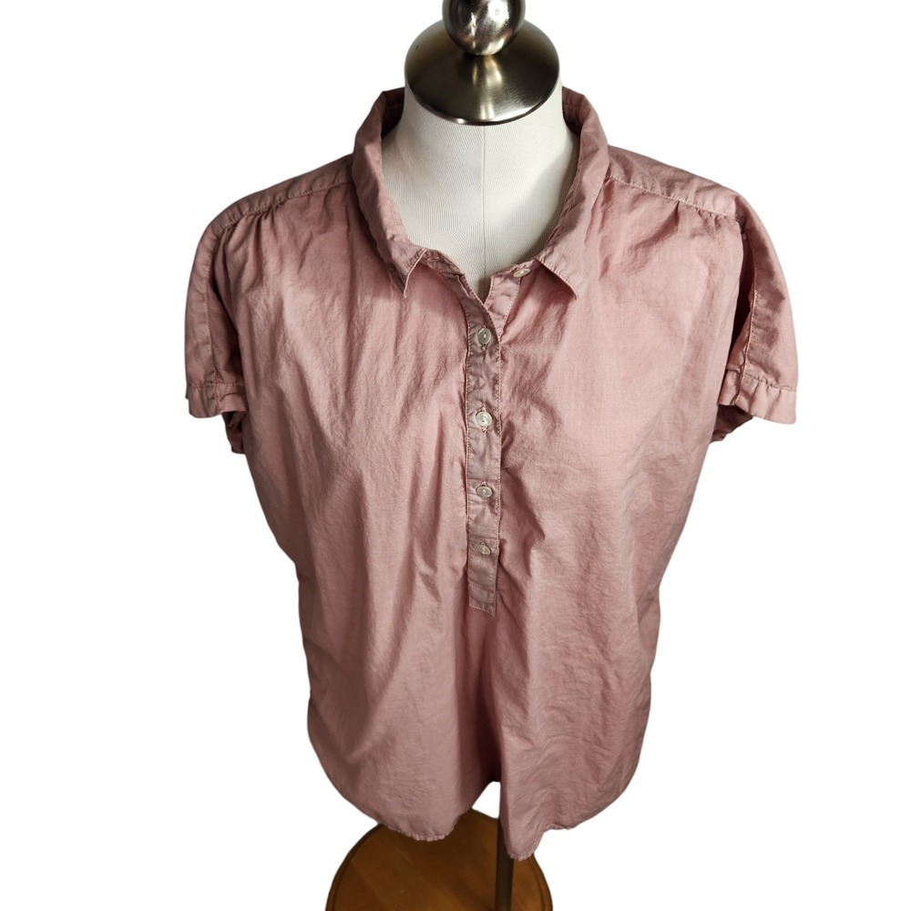 Carbon 2 Cobalt Popover Blouse Women's XL Mauve Short Sleeve Cotton Boxy‎